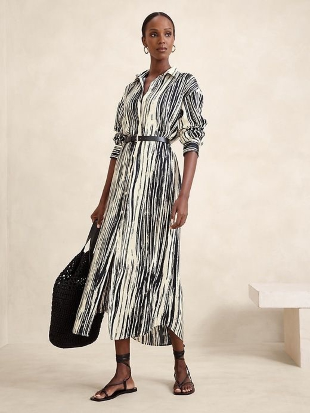 Banana Republic Black And White Abstract Shirt Dress, Size XSP